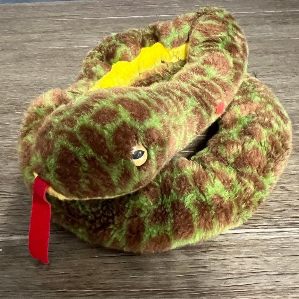Vintage 1999 Ty Beanie Buddies Slither the Snake Green Brown Spotted Plush Toy